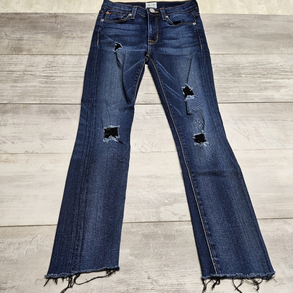 Hudson Super Skinny Jeans Mid Rise Distressed Raw Hem Womens 24 Stretch